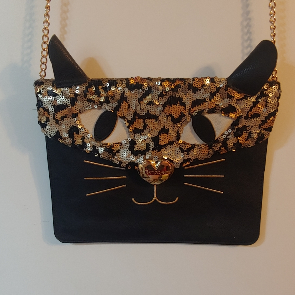 Betsey Johnson Sequin Flat Cat Purse
